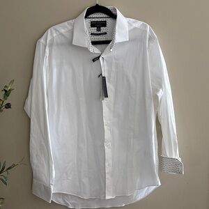 Report Men's White Dress Shirt with Patterned Collar